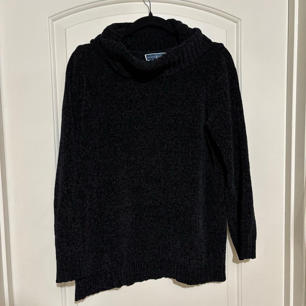 Karen Scott Chunky Knit Cowl Neck Sweater Black Fall Winter Cozycore Pull Over